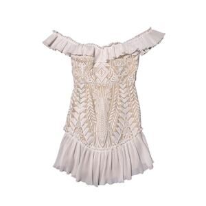 Saints + Secrets White Lace Dress Ruffled Off the Shoulder